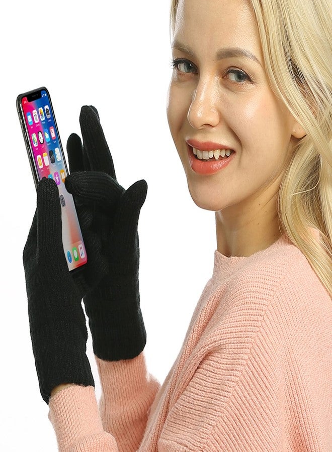 ViGrace Womens Winter Touchscreen Gloves Cable Knit Warm Lined 3 Fingers Dual-layer Touch Screen Texting Thermal Glove for Women - Image 2
